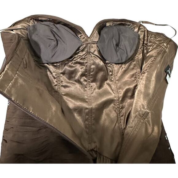 Jovani Strapless Pleated Sequence Full Length Evening Prom Gown Brown (16) - Picture 12 of 13